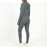 GREY LONG SLEEVE RIBBED HOODED JACKET