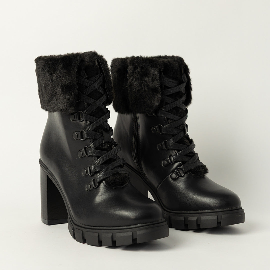 BLACK LACE UP UTILITY HEEL BOOT