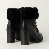 BLACK LACE UP UTILITY HEEL BOOT