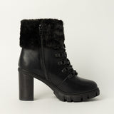 BLACK LACE UP UTILITY HEEL BOOT