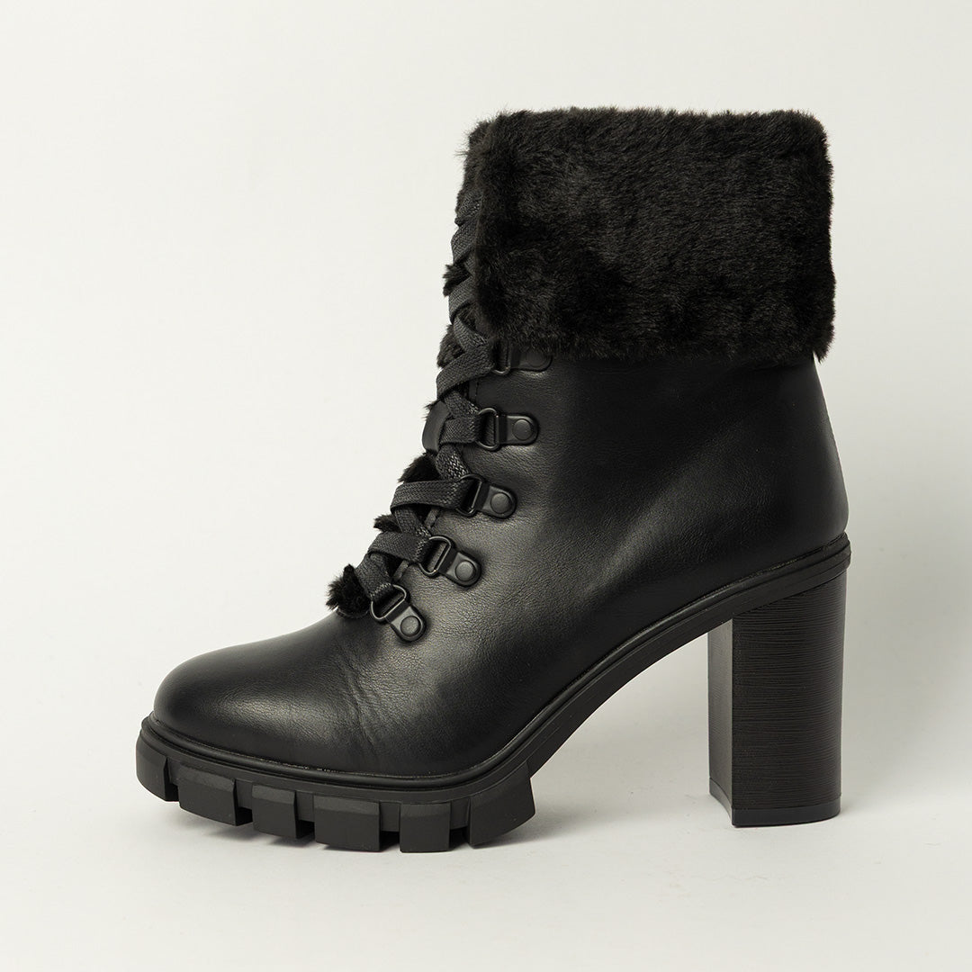 BLACK LACE UP UTILITY HEEL BOOT