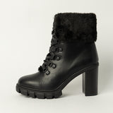 BLACK LACE UP UTILITY HEEL BOOT