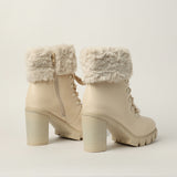 BEIGE LACE UP UTILITY HEEL BOOT