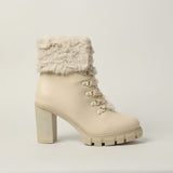 BEIGE LACE UP UTILITY HEEL BOOT