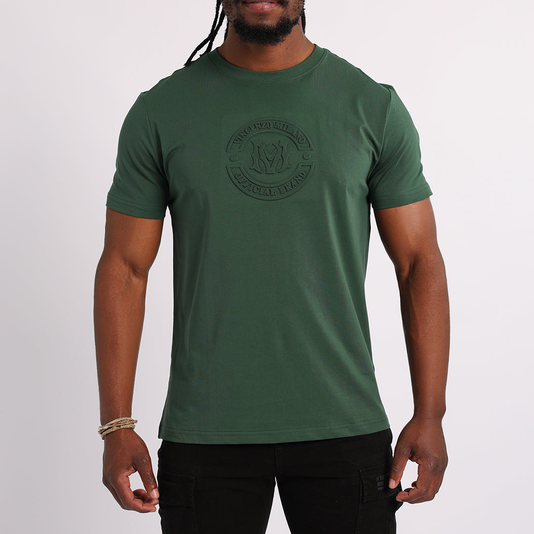 GREEN EMBOSSED T-SHIRT WITH BACK PRINT