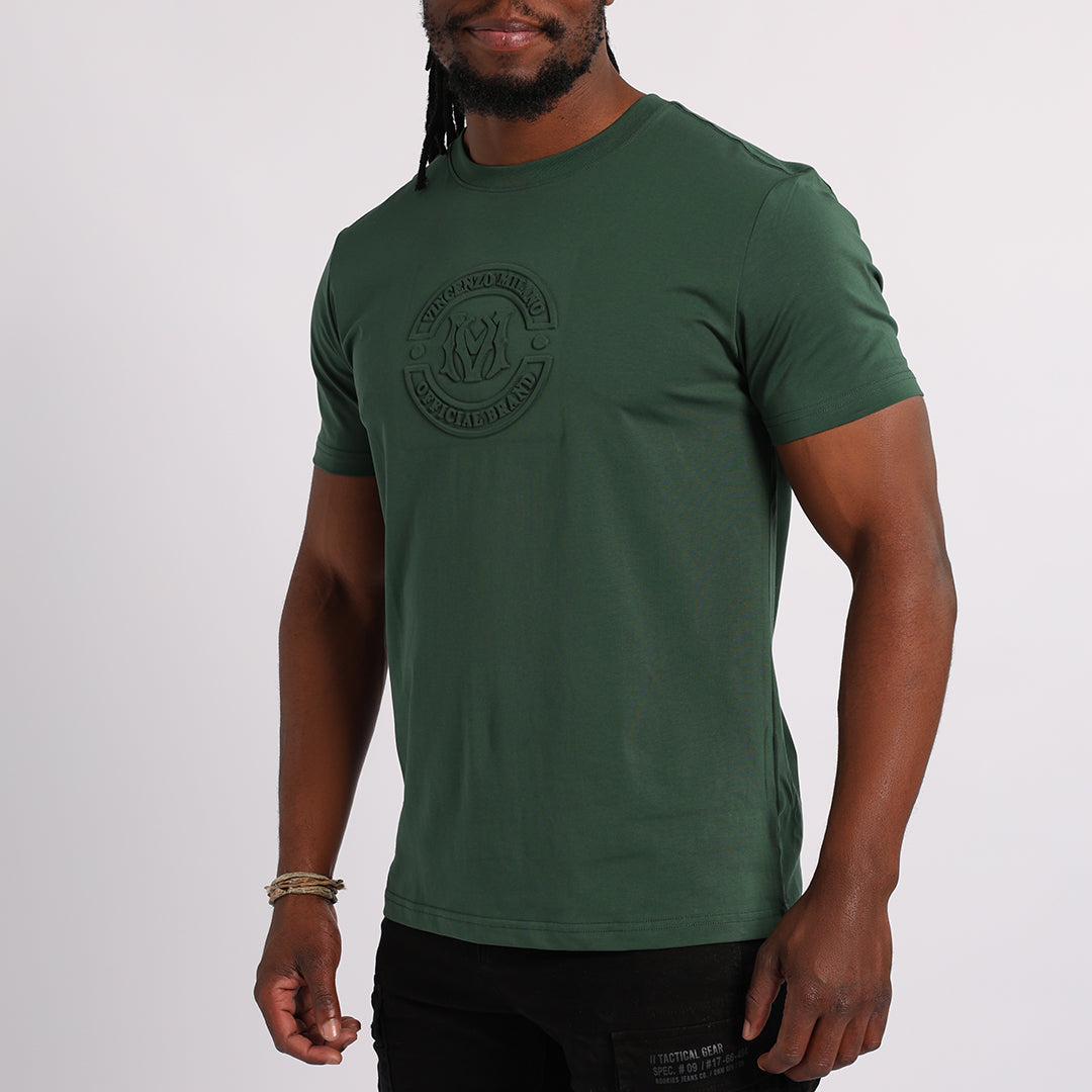 GREEN EMBOSSED T-SHIRT WITH BACK PRINT