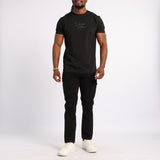 BLACK T-SHIRT WITH FRONT AND BACK PRINT