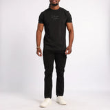 BLACK T-SHIRT WITH FRONT AND BACK PRINT