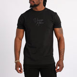BLACK T-SHIRT WITH FRONT AND BACK PRINT