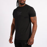 BLACK T-SHIRT WITH FRONT AND BACK PRINT