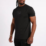 BLACK T-SHIRT WITH FRONT AND BACK PRINT