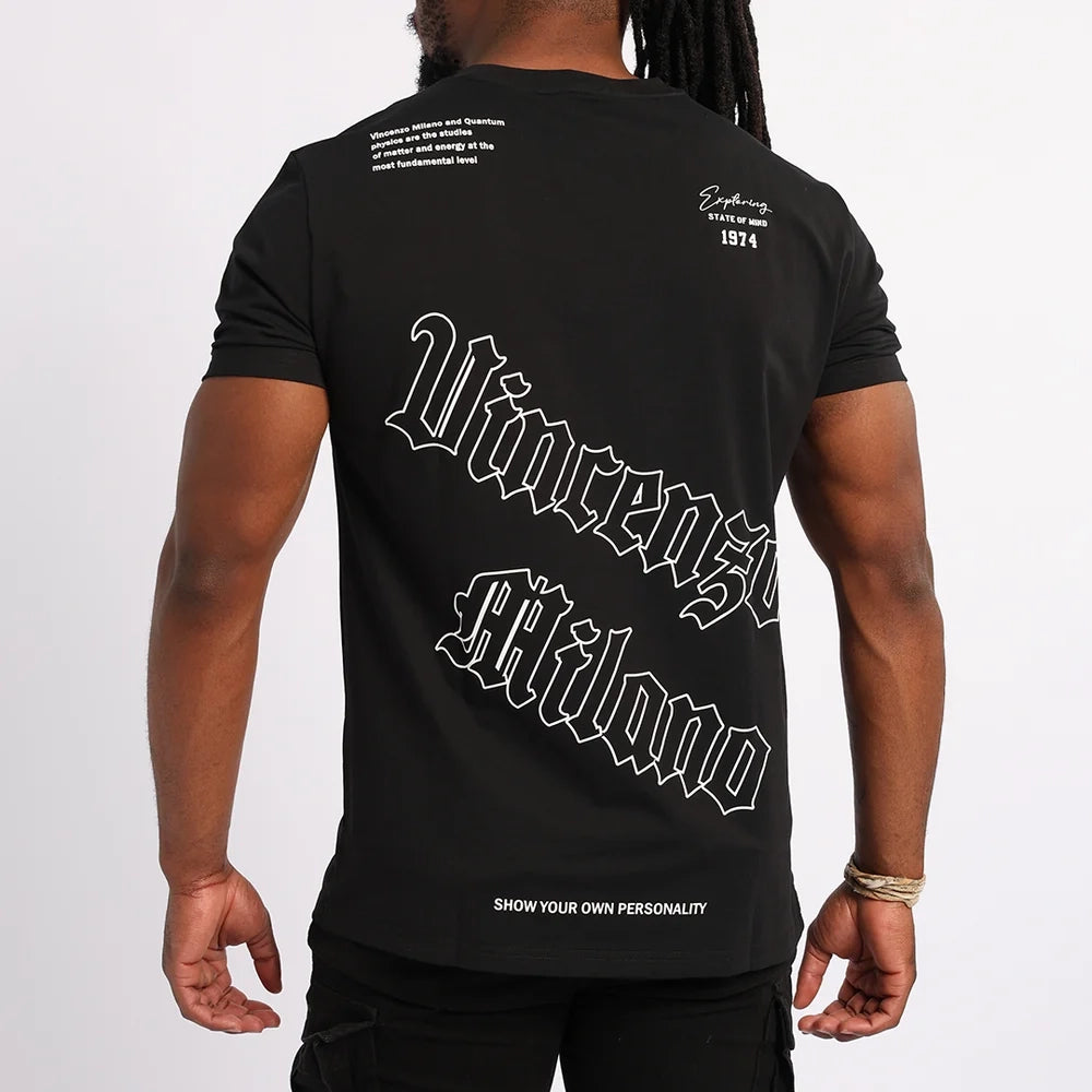 BLACK T-SHIRT WITH FRONT AND BACK PRINT