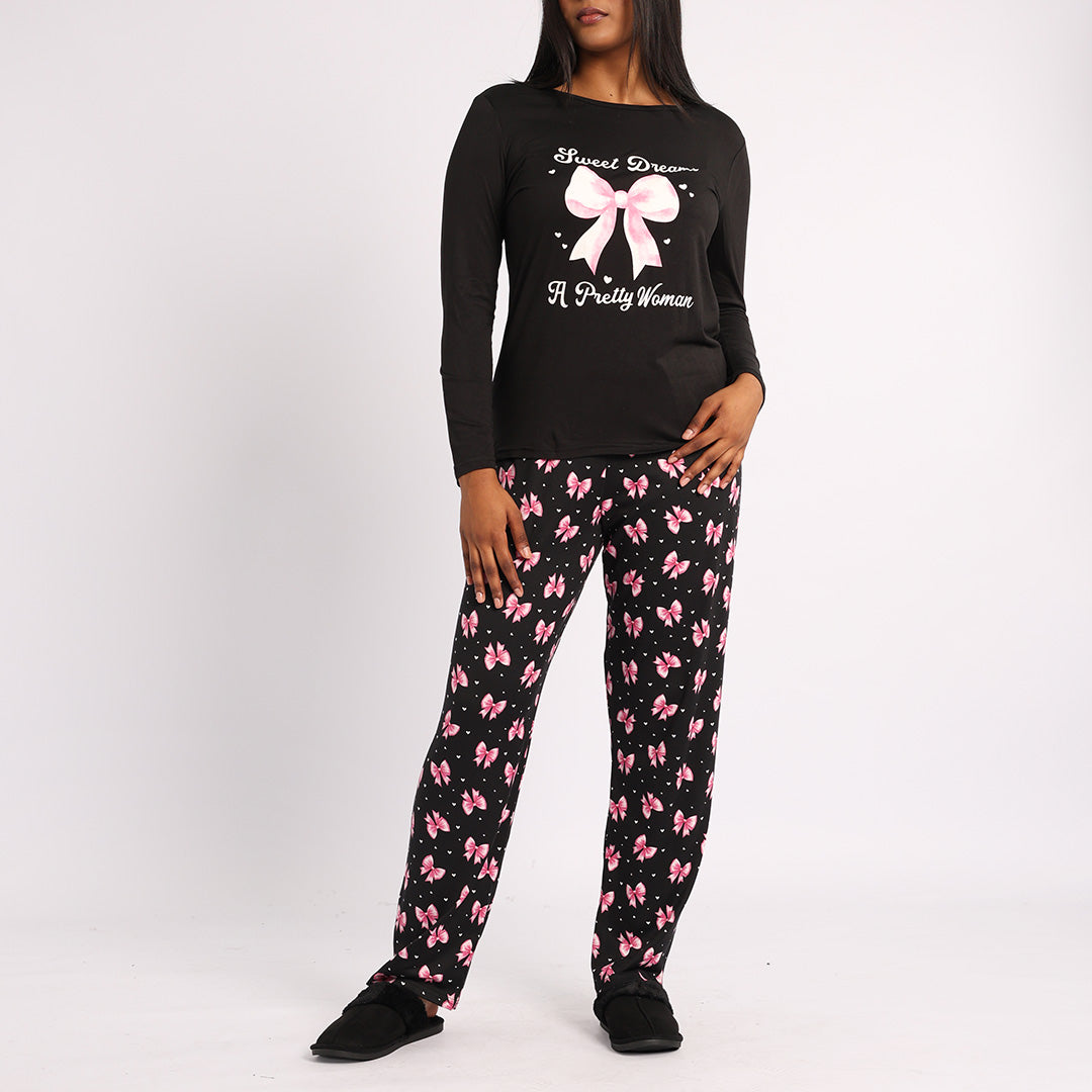BLACK/PINK BOW PRINT PJ SET