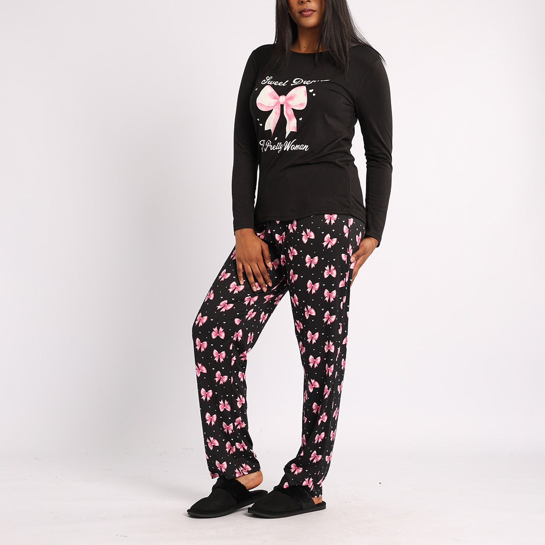 BLACK/PINK BOW PRINT PJ SET