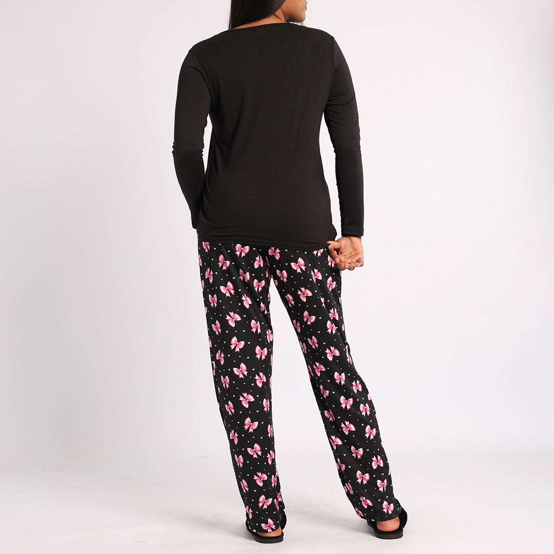 BLACK/PINK BOW PRINT PJ SET