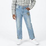 GIRLS BLUE DENIM JEAN WITH EMBROIDERED DETAIL