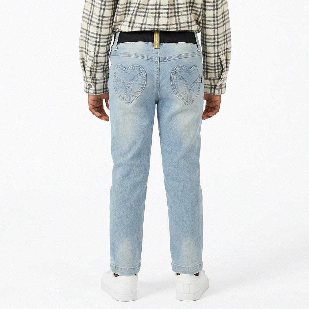 GIRLS BLUE DENIM JEAN WITH EMBROIDERED DETAIL