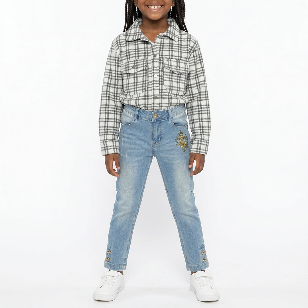 GIRLS BLUE DENIM JEAN WITH EMBROIDERED DETAIL