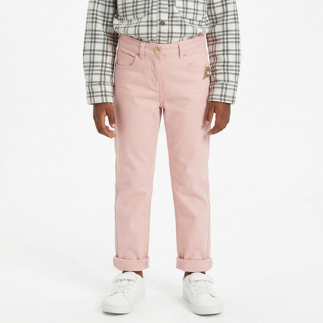 GIRLS PINK DENIM JEAN WITH TRIM DETAIL