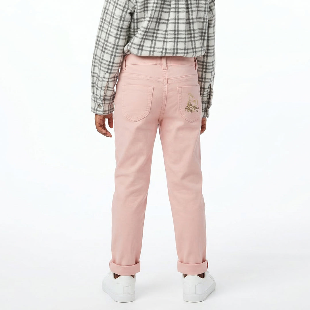 GIRLS PINK DENIM JEAN WITH TRIM DETAIL