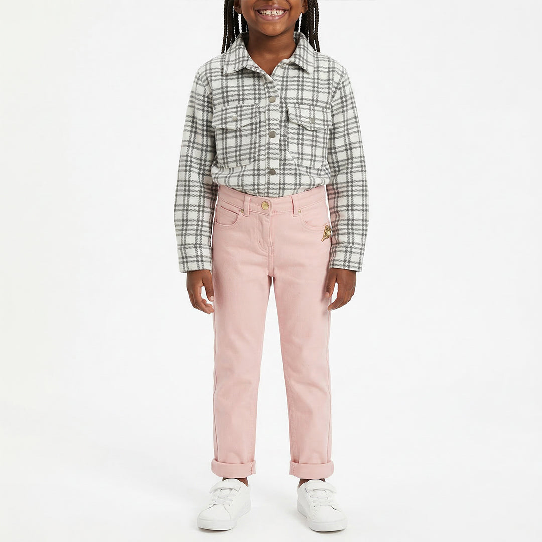GIRLS PINK DENIM JEAN WITH TRIM DETAIL
