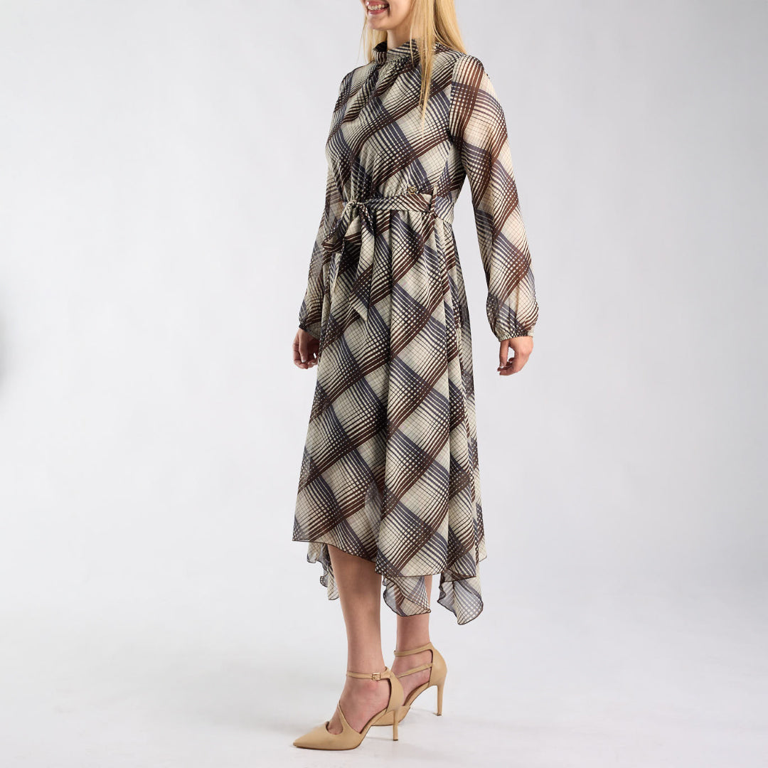 LADIES CHECK CHIFFON  DRESS