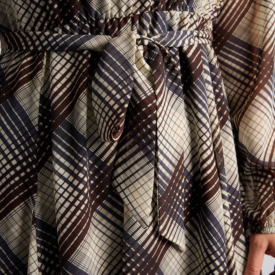 LADIES CHECK CHIFFON  DRESS