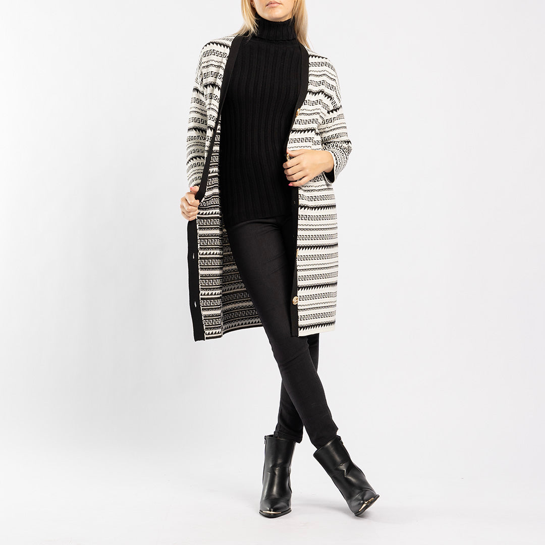WHITE/BLACK LONG SLEEVE CARDIGAN