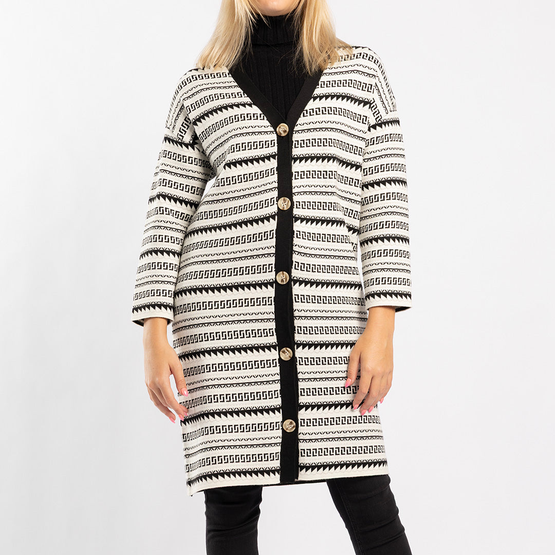 WHITE/BLACK LONG SLEEVE CARDIGAN