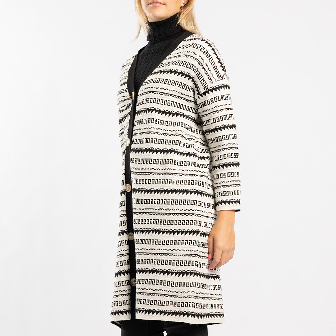WHITE/BLACK LONG SLEEVE CARDIGAN