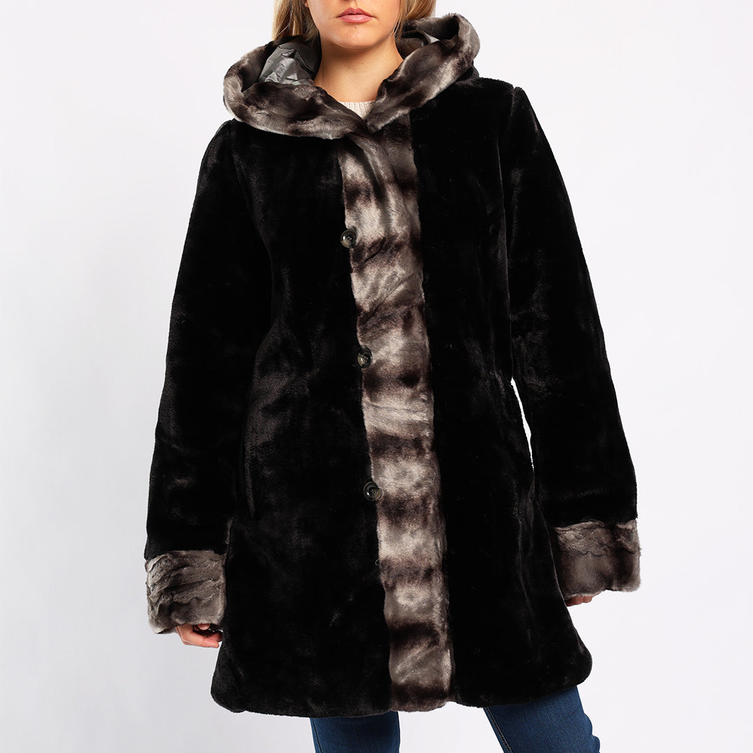 BLACK FUR HOODED JACKET