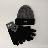 BLACK &amp; GREY TURN UP BEANIE WITH GLOVES (THINSULATE INSULATION)
