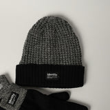 BLACK &amp; GREY TURN UP BEANIE WITH GLOVES (THINSULATE INSULATION)