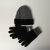 BLACK &amp; GREY TURN UP BEANIE WITH GLOVES (THINSULATE INSULATION)