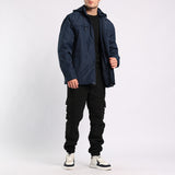 NAVY PADDED LINED JACKET (DETATCHABLE HOOD)