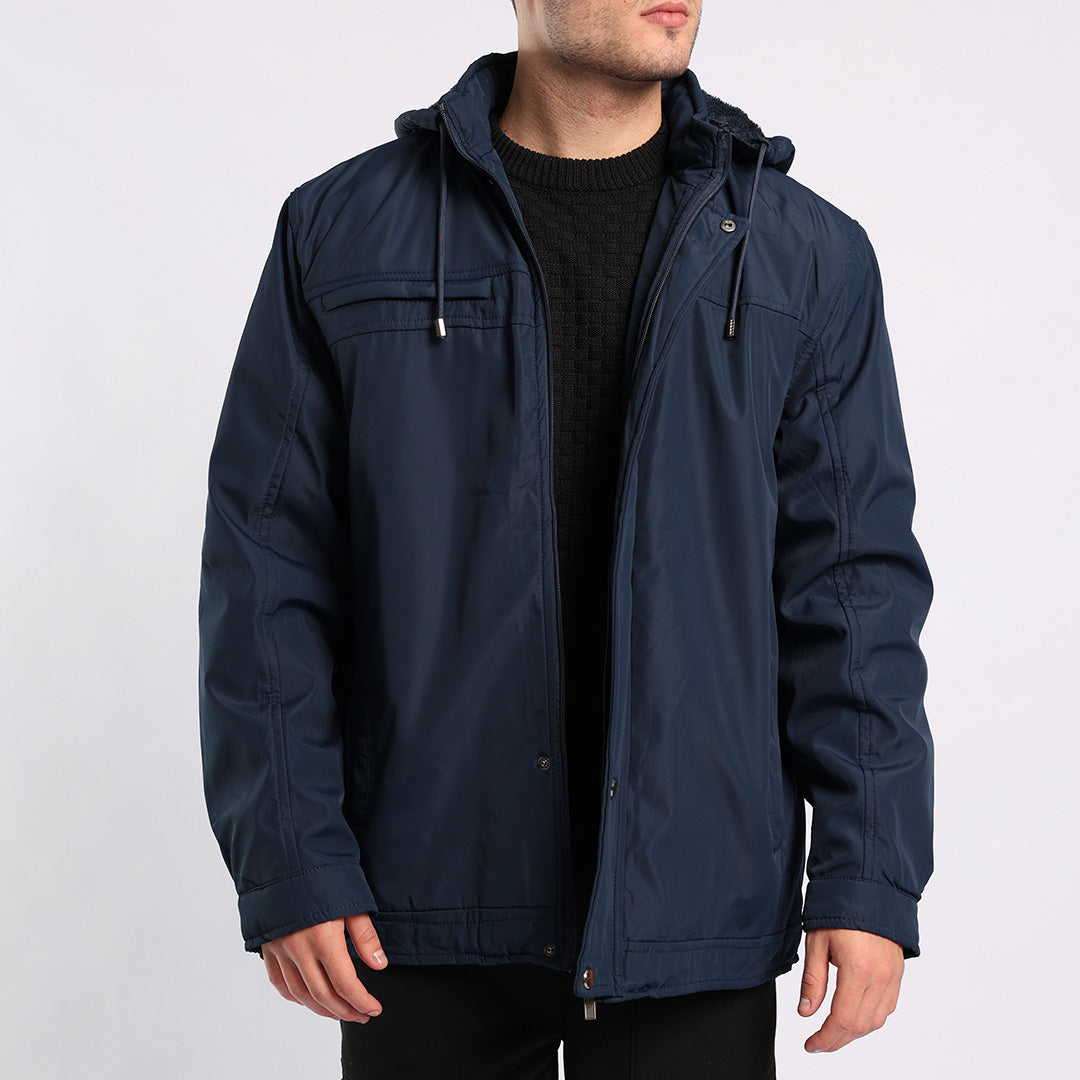 NAVY PADDED LINED JACKET (DETATCHABLE HOOD)