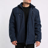 NAVY PADDED LINED JACKET (DETATCHABLE HOOD)