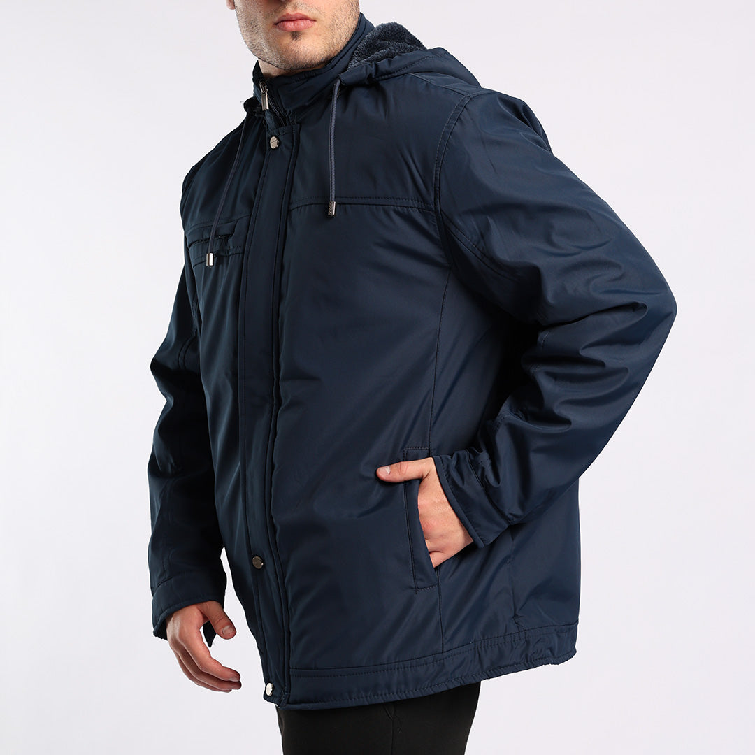 NAVY PADDED LINED JACKET (DETATCHABLE HOOD)