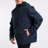 NAVY PADDED LINED JACKET (DETATCHABLE HOOD)