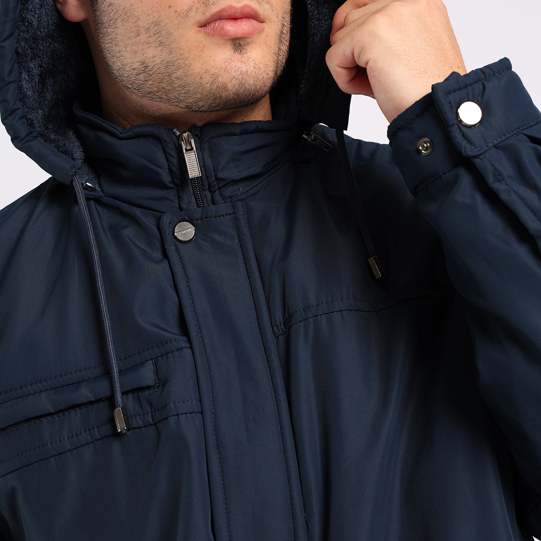 NAVY PADDED LINED JACKET (DETATCHABLE HOOD)