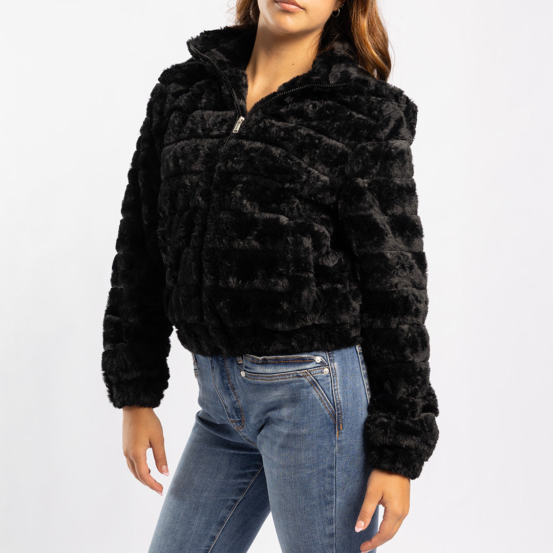 BLACK LONG SLEEVE FUR JACKET