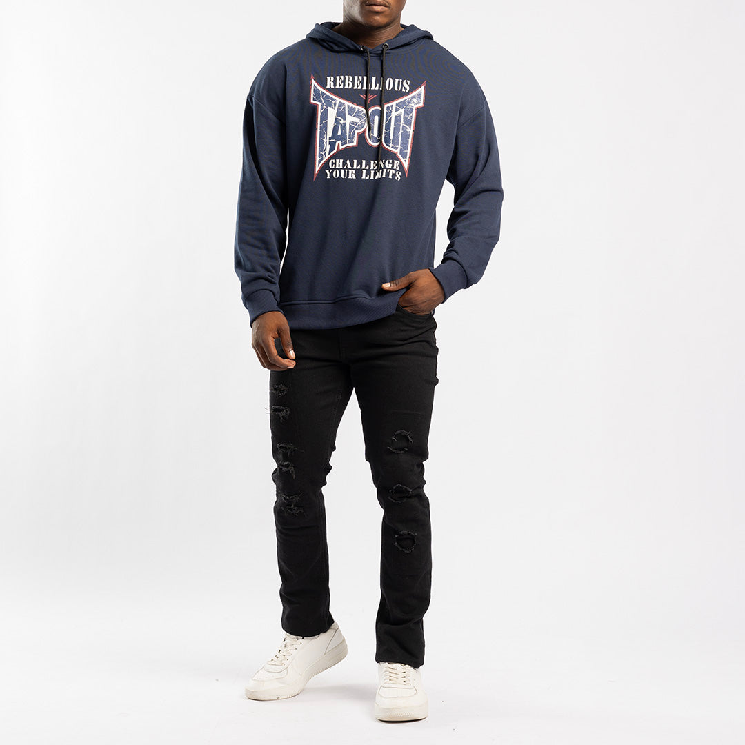 NAVY UNBRUSHED HOODED PRINTED SWEATER