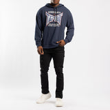 NAVY UNBRUSHED HOODED PRINTED SWEATER