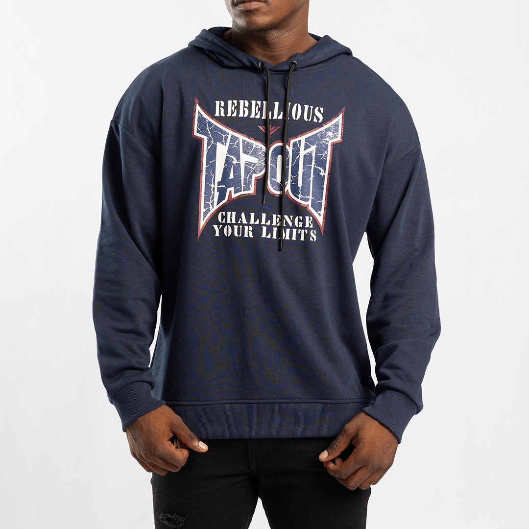 NAVY UNBRUSHED HOODED PRINTED SWEATER