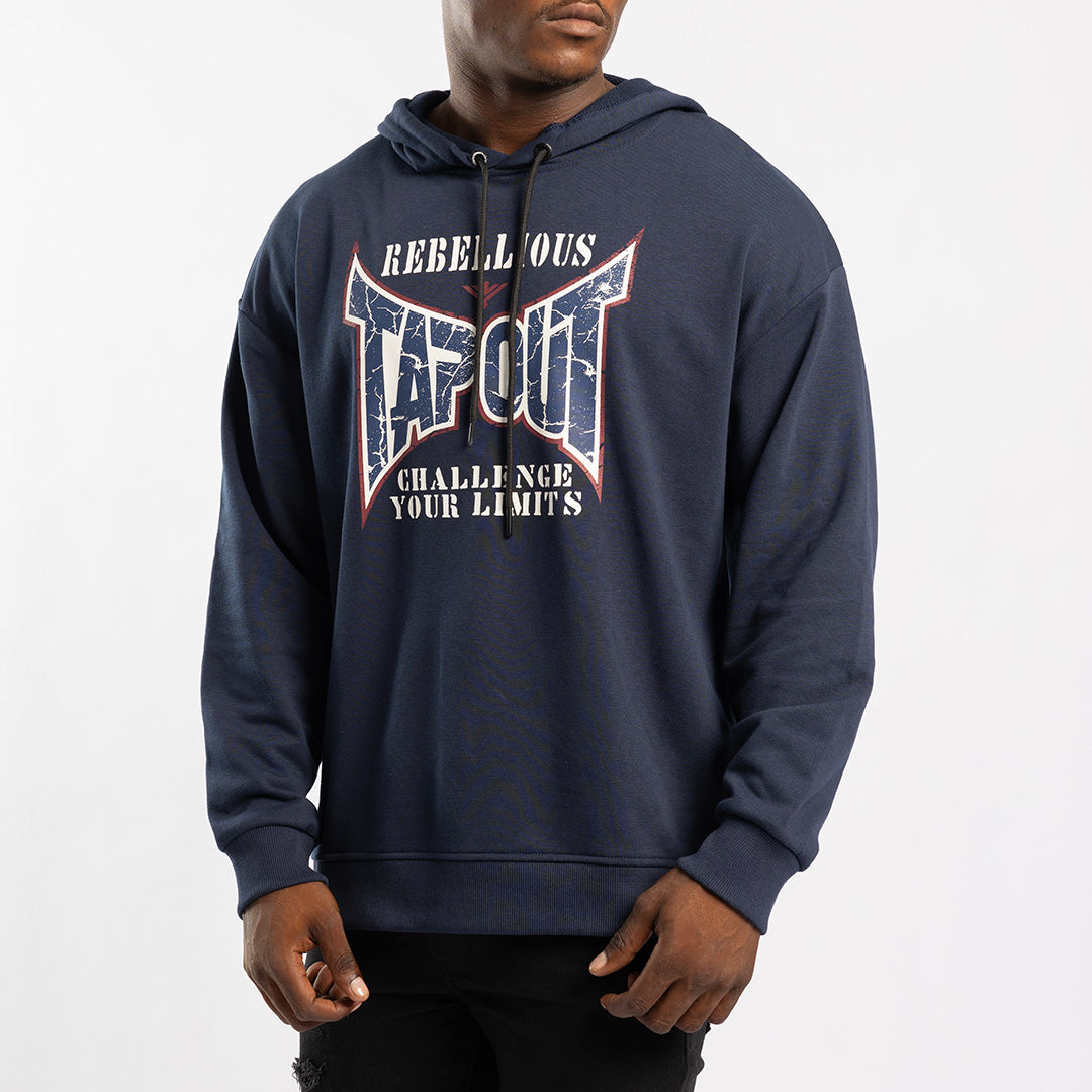 NAVY UNBRUSHED HOODED PRINTED SWEATER