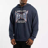 NAVY UNBRUSHED HOODED PRINTED SWEATER