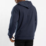 NAVY UNBRUSHED HOODED PRINTED SWEATER