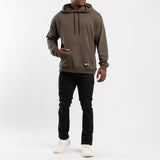 OLIVE UNBRUSHED HOODED SWEATER WITH SLEEVE PRINT
