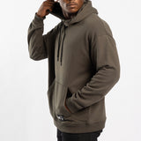 OLIVE UNBRUSHED HOODED SWEATER WITH SLEEVE PRINT