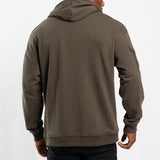 OLIVE UNBRUSHED HOODED SWEATER WITH SLEEVE PRINT